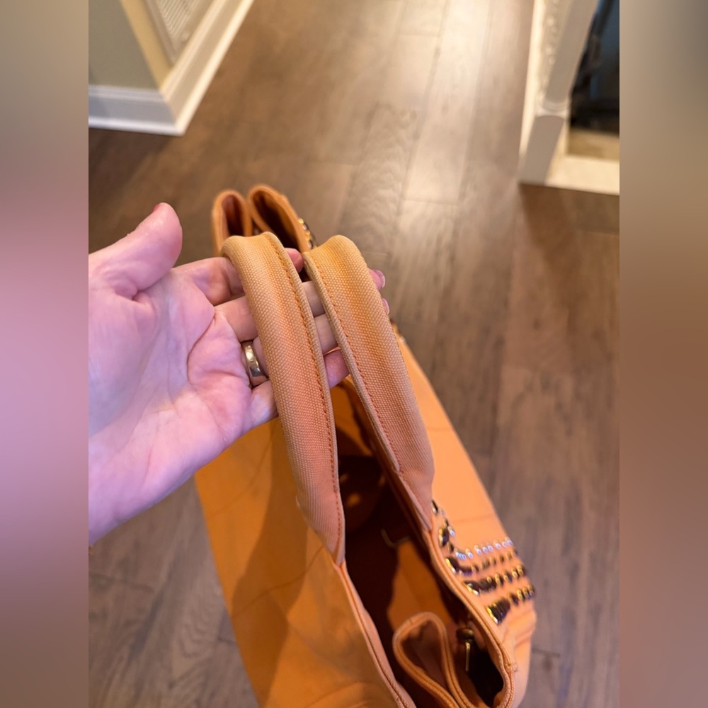Prada Large Studded Canapa Orange 
2 Way Handbag with crossbody strap - Picture 4 of 6